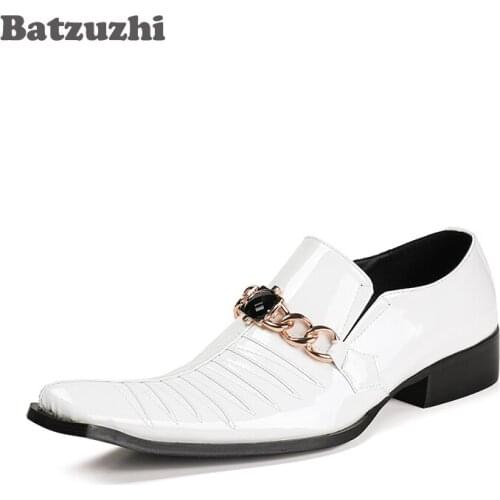 Batzuzhi Handmade Men Shoes Square Toe Genuine Leather Shoes Men Formal White Wedding/Business Footwear Male Zapatos Hombre