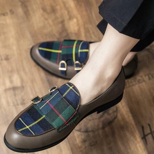 Men Dress Shoes Brand Leather Mens Loafers Wedding Party Formal Shoes Black Green Monk Strap Casual Fashion Men Slip on Shoes