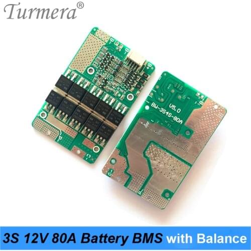 Turmera 3S 12.6V 80A BMS Lithium Battery Protected Board with Balance for Screwdriver Battery and Uninterrupted Power Supply 12V