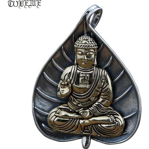 Solid 925 Silver Buddhist Buddha Statue Pendant 925 Sterling Buddha Amulet Pendant the Chinese Zodiac years Amulet Pendant