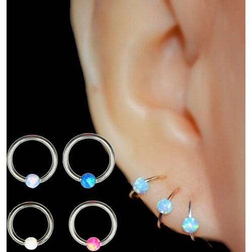 BOG-1PC 316l Surgical Steel Captive Bead Ring With Opal Stone Opal Stone Ear Tragus Cartilage Helix Earring Nose Piercing Ring