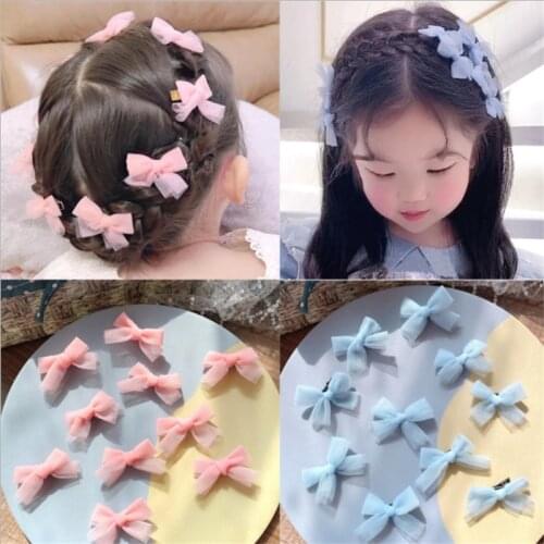 10PCS Japanese And Korean New Girls Small Bow Hairpin Net Gauze Fabric Princess Sweet Hair Card Little Girl Hair Accessories