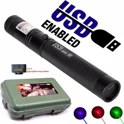 Green laser pointer USB rechargeable built-in battery high power red purple laser 8 in 1 lamp holder starry sky view laser sight