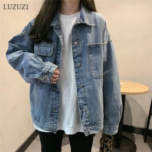 LUZUZI New Denim Jacket Women Clothes Casual Oversized Jeans Jackets Denim Coat Korean Style Coats Spring Fall 2021 Jackets