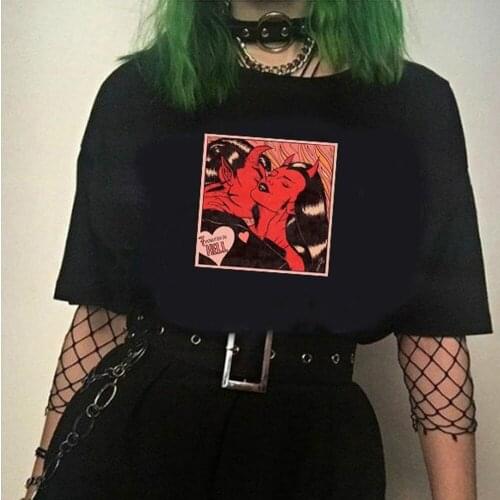 Minutes in Hell Graphic Tees Women Hell Horries Series 70s Vintage T-shirt Hip Hop Goth Tops Tee