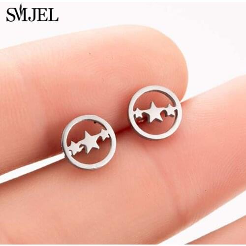SMJEL Vintage Jewelry Circle Star Earrings Stainless Steel Simple Design Round Stud Earrings For Women Geometric Jewelry Gift