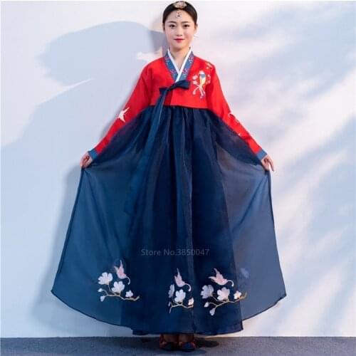 Hanbok Folk Womens Traditional Costume Korean Style Dress Elegant Princess Court Costume Dance Performance Dress Festival Dress