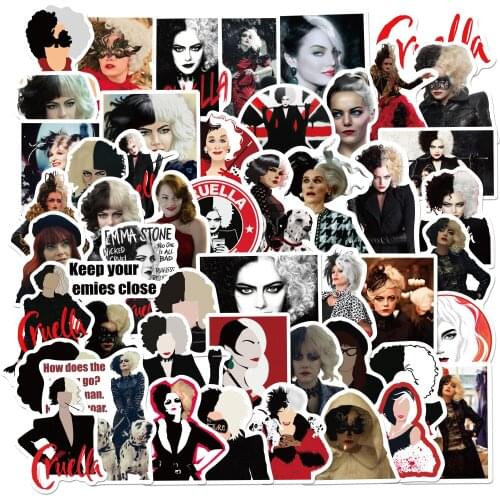 10/50pcs Anime Cartoon Black and White Witch Cruella sticker Graffiti DIY Motorcycle Skateboard Suitcase Waterproof Decal