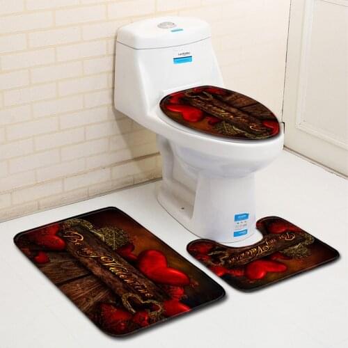 3pcs Set Toilet Seat Cover Bathroom Mat Home Decoration Carpet Printing Doormats Rug Flannel Absorbent Non-Slip