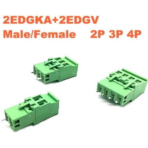 5Sets Pitch 5.08mm 2P 3P 4P Screw Plug-in PCB Terminal Block 2EDGKA 2EDGV Straight Pin male/female Pluggable Connector 300V 15A