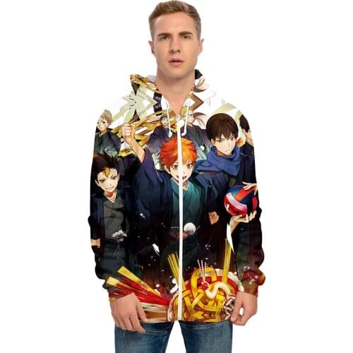Anime Cosplay Haikyuu 3D Printed Winter Autumn Zipper Hoodies Sweatshirt For Women Men