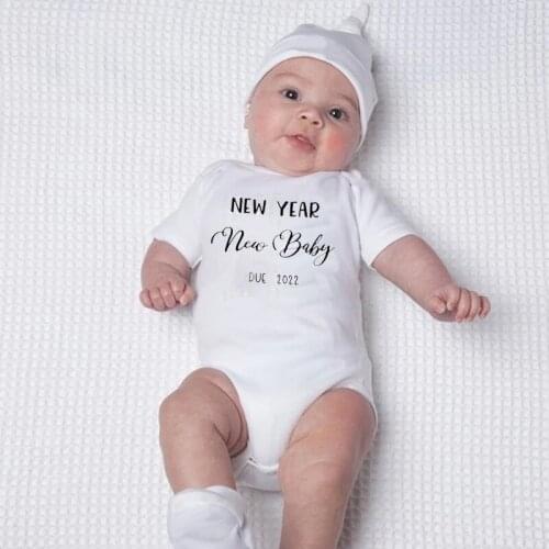 New Year New Baby Due 2022 0-24M Baby Girls Boys Bodysuits Newborn Rompers Short Sleeve Casual Jumpsuits Cute Playsuit Outfits