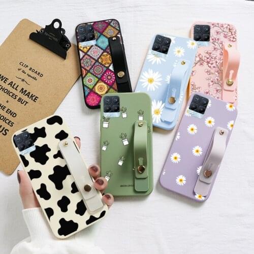 For OPPO Realme 8 Pro Case Soft Silicone Phone Cover For OPPORealme8pro OPPORealme8 Flowers Wrist Strap Protective Bumper Coque