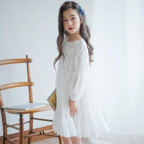 Autumn 4-11Yrs Kids Dresses for Girls Lace Tulle Wedding Dress Floral Embroidery Beading Baby Girl Sweet Dress Party Vestidos