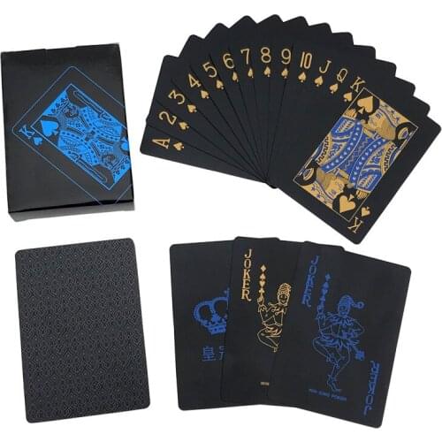 Hot Top Grade PVC Pattern Poker Smooth Waterproof Plastic Black Playing Cards Gold Plated Creative Gift Durable Poker Board Game
