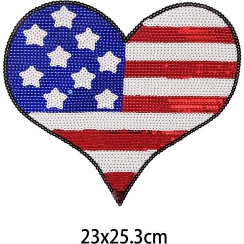 Fine Clothing Women Shirt Top Diy Large Patch USA Heart Flag Sequins deal with it T-shirt Girls Patches for Clothes Stickers