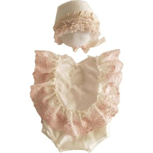 2Pcs Newborn Photography Props Suit Lace Romper Hat Set Knit Outfits Clothing Infants Shooting Photo Gifts