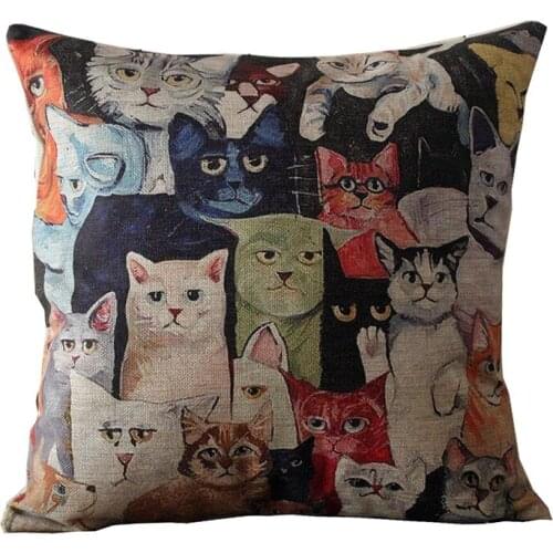 Colorful Cats Painting Pillow Case Vintage Linen Pillow Cushion Cover Throw decorative cushion covers 45cm*45cm/30x50cm