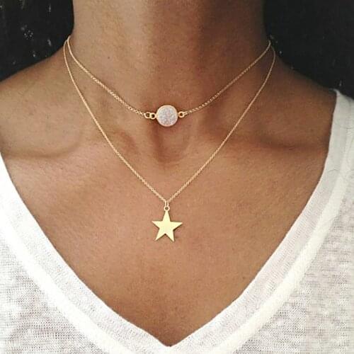 Creative Frosted Natural Stone Star Pendant Necklace Charming Womens Gold Clavicle Chain Choker Fashion Party Jewelry Girl Gift
