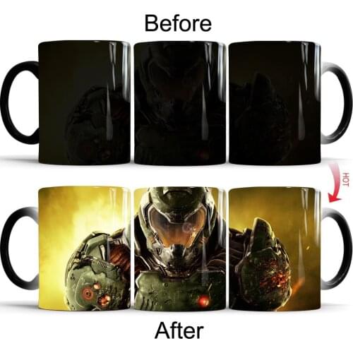 DOOM Game Color Changing Coffee Mug 350ml Heat Sensitive Magic Cups Gifts
