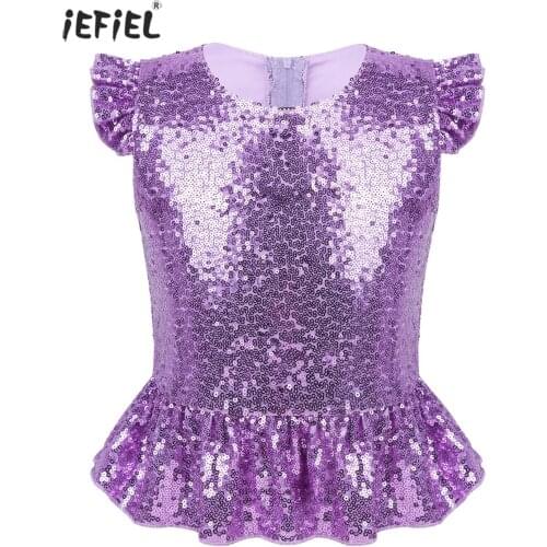 Summer Girls Sparkly Sequins Short Flutter Shirt Top Sleeves Shirts Fairy Princess Mermaid Cosplay Costumes for Carnival Party