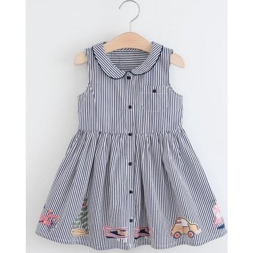 Hot sale 2019 summer children girls new fashion cartoon print sleeveless striped cotton princess dress 3-8 years