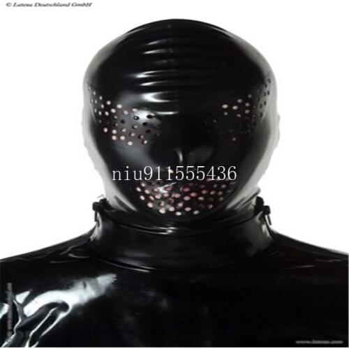Handmade Black Latex Hoods Mask with Small Holes Eyes Mouth Cosplay Latex Mask Custom Made for Men
