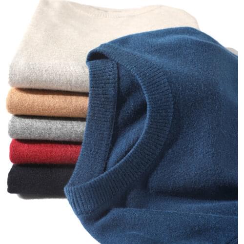 Mens woolen sweater 2021 autumn new knitted pullover sweater solid color round neck bottoming shirt loose plus size sweater