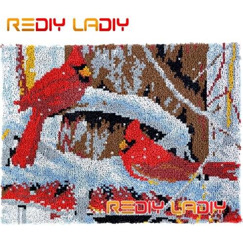Latch Hook Rug Kits Red Cardinals Plush Wall Tapestry DIY Carpet Rug Thick Yarn Arts Cushion Crochet Floor Mat Home Decor Gifts
