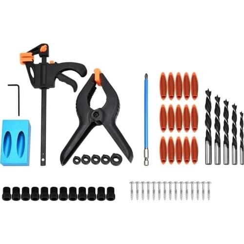 57Pcs Pocket Hole Jig Drilling Kit Locator 15 Degree Drill Guide Set Woodworking Oblique Positioner Locator Tool