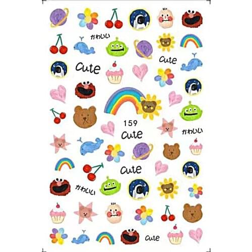 10PCS Disney Rainbow Flower Nail Art Sticker 3D Cartoon Cute Bear Girl Repair Decorative Decal Color Line Nail Slider Diy Toys