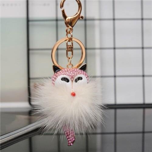 Real Fox Fur Ball Keychain for Handbag Car Key Ring Cute Fox Inlay Simulated Pearl Pendant Key Chains for Women Gift EH839