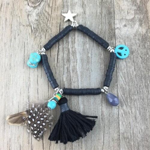 New Boho Feather Star Charm Handmade Beads Bohemian cotton tassel Bracelets For Women Gift Jewelry