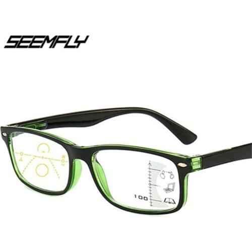 Seemfly Retro Anti Blue Rays Progressive Multifocal Reading Glasses Men Women Near Far Sight Eyeglasses Computer Goggle Eyewear