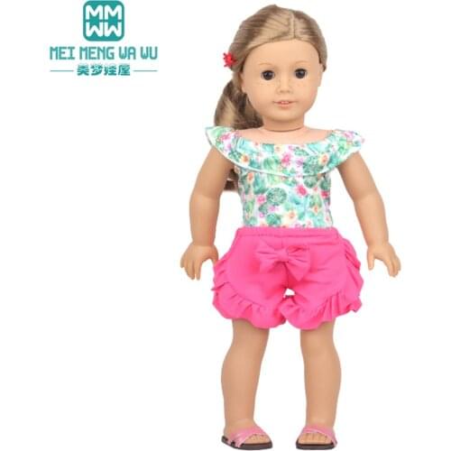 Clothes for doll fit 45 cm American doll accessories Fashion off-shoulder T-shirts, shorts Girls gift