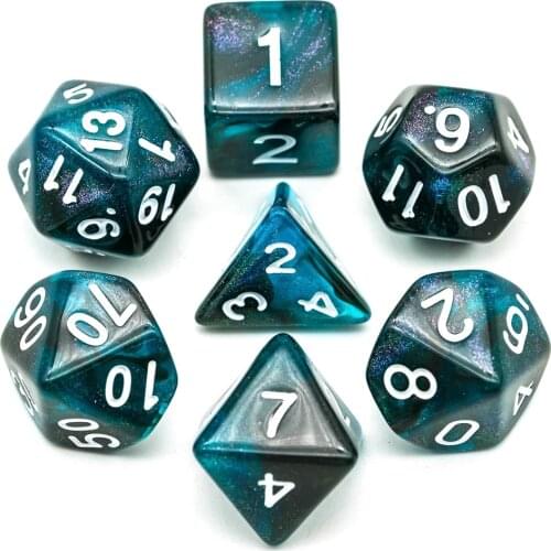 Poludie 7Pcs/Set Black Blue Glitter DND Dice Set D4 D6 D8 D10 D% D12 D20 Polyhedral Dice for Role Playing Board Game RPG MTG D&D