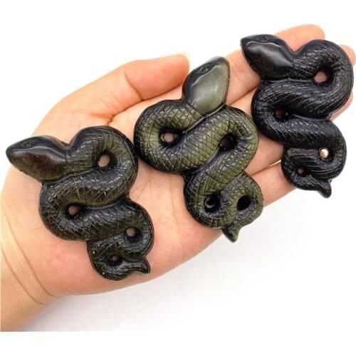 Lovely 1PC Natural Gold Obsidian Snake Hand Carved Stone Polished Quartz Crystal Animal Healing Natural Quartz Crystals