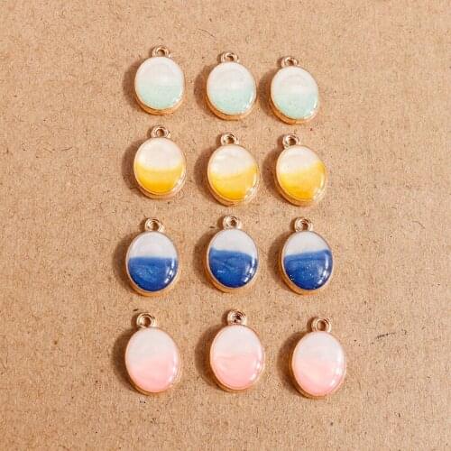 10pcs 10*15mm Colorful Enamel Oval Charms Pendants for Making Fashion Necklaces Drop Earrings Keychain DIY Jewelry Findings