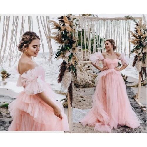 Pink Princess Tull A-line Women Dresses Custom Made Sweetheart Off The Shoulder Long Prom Gowns 2020 Vestidos