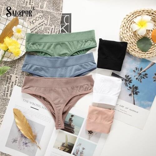 SALSPOR 3PCS Womens Sexy Thongs Panties Seamless G-String Briefs Female Underpants Solid Breathable Intimate Underwear