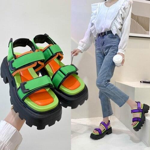 Large Size 35-40 Fashion Color Matching Thick Bottom Non-Slip Wear-Resistant Ladies Sports Sandals Summer New College Style