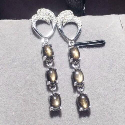 Sapphire drop earring Free shipping Natural real star sapphire 925 sterling silver 0.6ct*6pcs gemstone Fine jewelry #T1922507