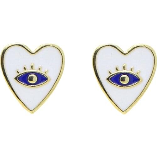 Unique New Design Heart Shaped Evil Eye Stud Earring With White Enamel