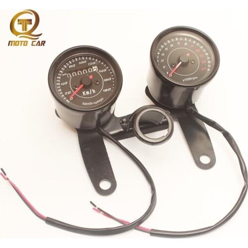 Universal Black Motorcycle Mechanic Speedometer Odometer 12V Double Tachometer Meter LED Backlight for Honda GN125 Retro Vintage