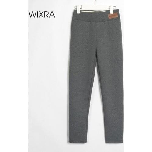 Wixra Warm Thick Lamb Wool Velvet Winter Leggings Womens Ankle-Length Solid Pants High Elastic Waist Ladies Bottom Plus Size