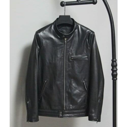 YR!Free shipping.Wholesales EUR size 100% goatskin coat.black fashion men genuine leather jacket,short slim leather jacket