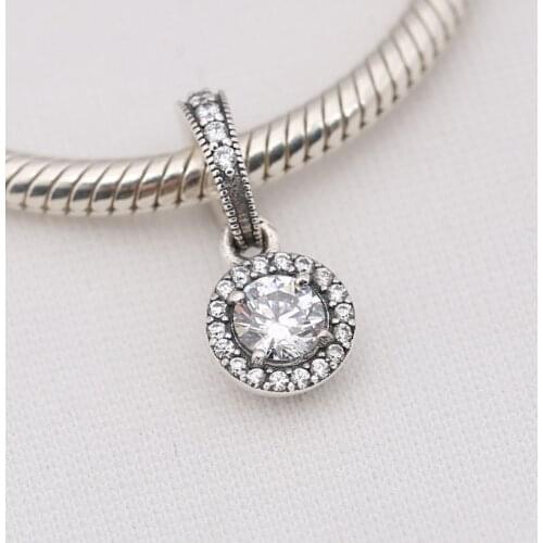 S925 DIY Jewelry Classic Elegance Zirconia Solitaire Dangle Charm fit Lady Bracelet Bangle Clear CZ