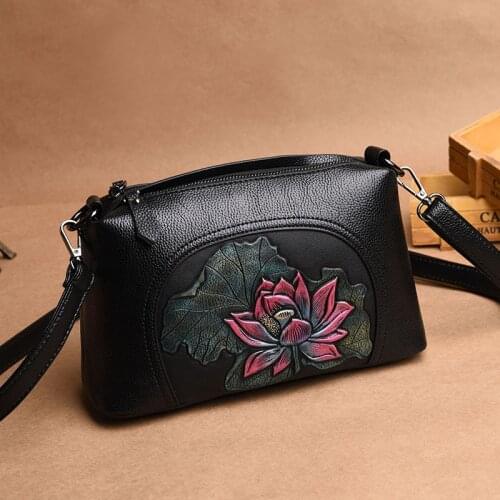 Johnature 2020 New Elegant Hand Painted Shoulder Bags Fashion Soft Leather Women Bag Leisure Floral All-match Lady Messenger Bag