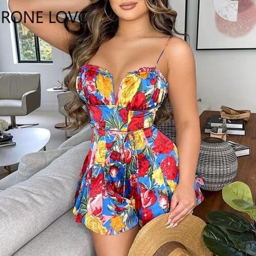 Women Chic Graphic Cami Lace-up Sexy Vacation Romper