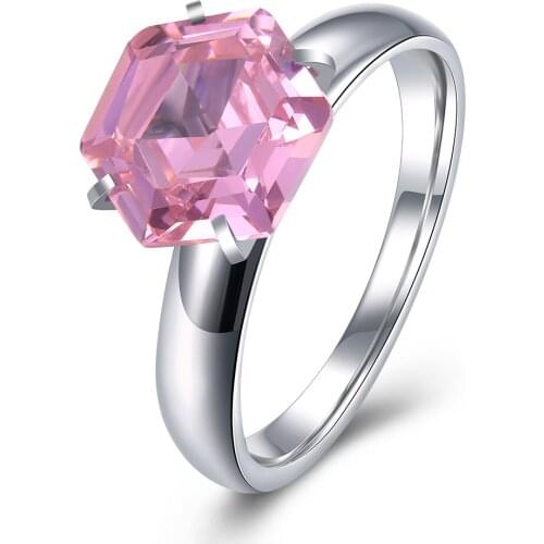Pink Zircon Ring Female White Gold Filled Love CZ Bands 316L Stainless Steel Wedding Ring For Women Fashion Colored Stone Rings